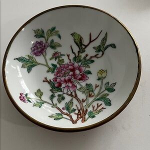 Multi Floral Brass Wrapped Porcelain Bowl –Colorful Flowers 5.60”D